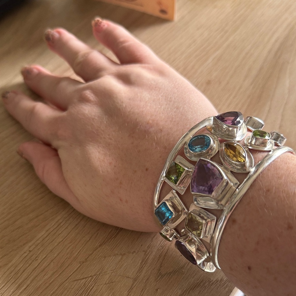RARE Charles Albert 950 Silver Multi Gemstones Cuff Bracelet